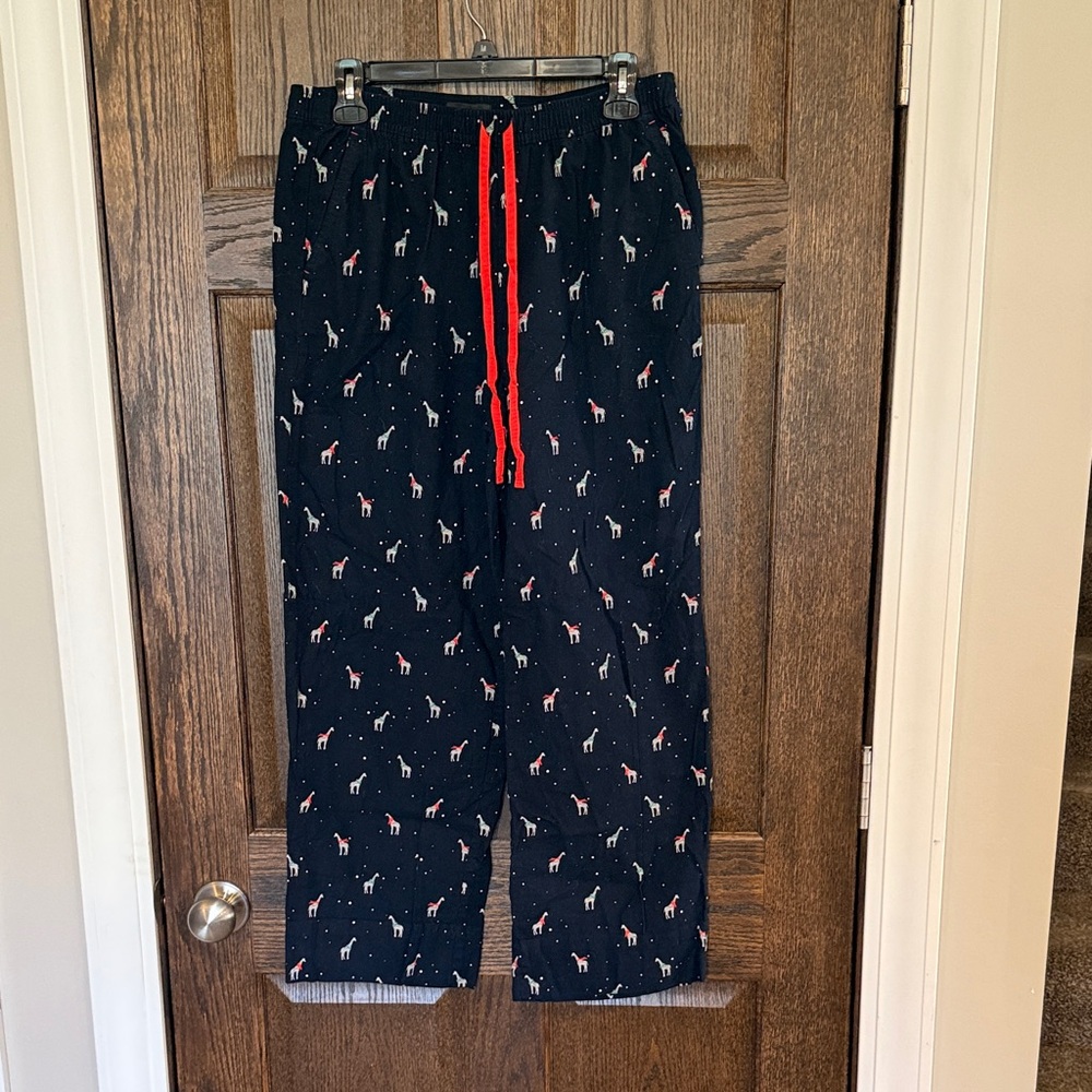 Banana Republic Navy Flannel Pajama Pants with Holiday Giraffes